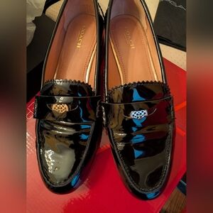 Coach "Polly" Glossy Black Patent Leather Loafers